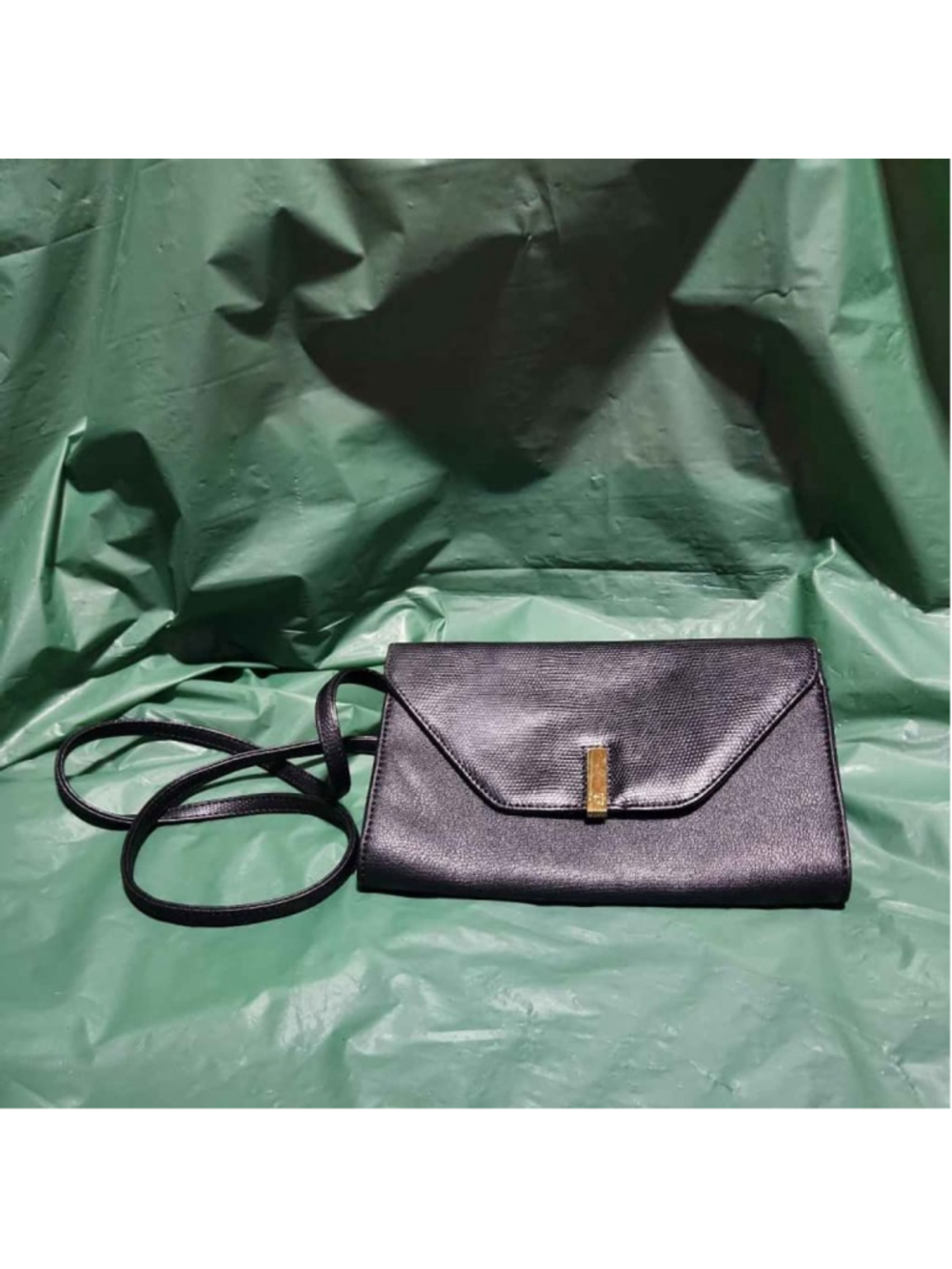 Black Leather Crossbody Clutch Bag Gold Hardware